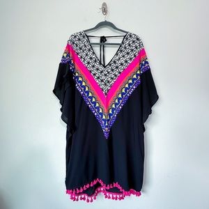 Trina Turk Black Multi Color Print with Tassel Swim Cover Up